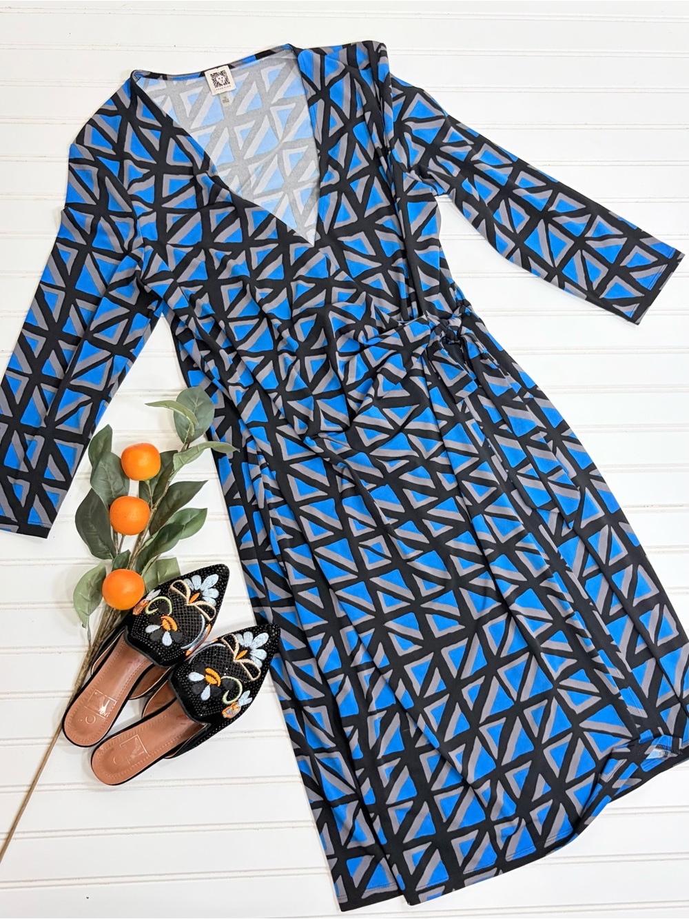 Anne Klein Geometric Faux Wrap Dress